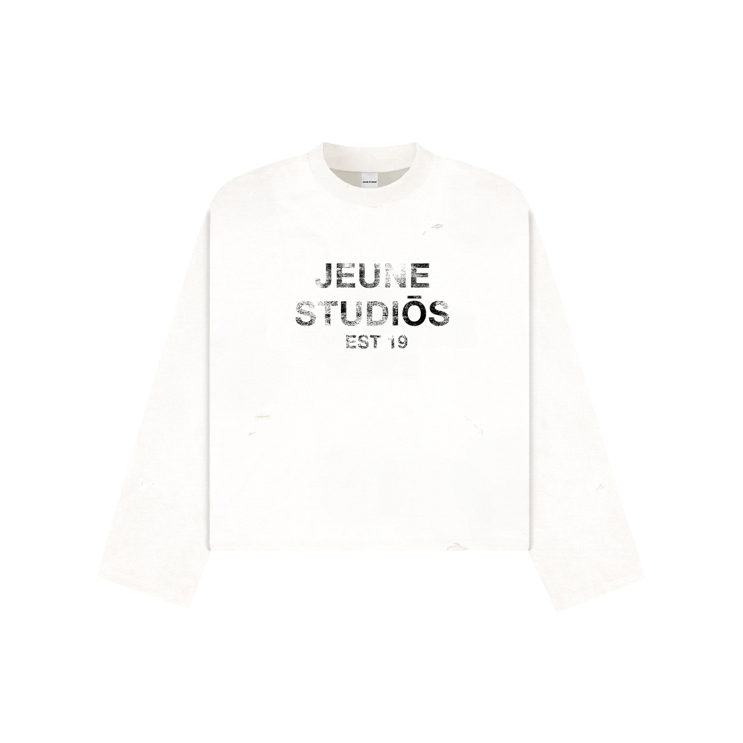 EST 19 DISTRESSED LONGSLEEVE WHITE