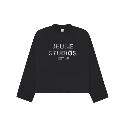 EST 19 DISTRESSED LONGSLEEVE BLACK