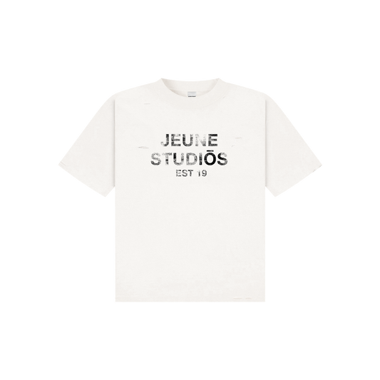 EST 19 DISTRESSED TEE WHITE