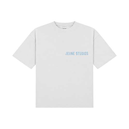 JEU* VINTAGE TEE WHITE & BABY BLUE